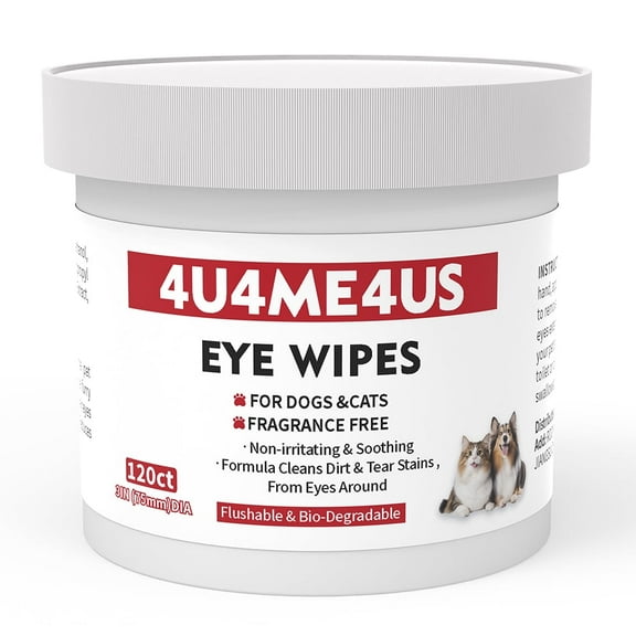 4U4ME4US Pet Eye Wipes 120 CT for Dog Cat Grooming,Tear Stain Remover for Puppy Kitty, Plant Based Unscented Formula