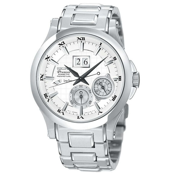 Seiko Men's Premier Kinetic Perpetual Calendar Silver Dial Dress Watch SNP001