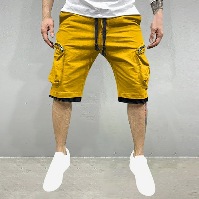 pstuiky Pantalones cortos deportivos, Pantalones cortos de trabajo rectos y holgados con múltiples bolsillos de moda de verano para hombre Pantalones cortos de golf