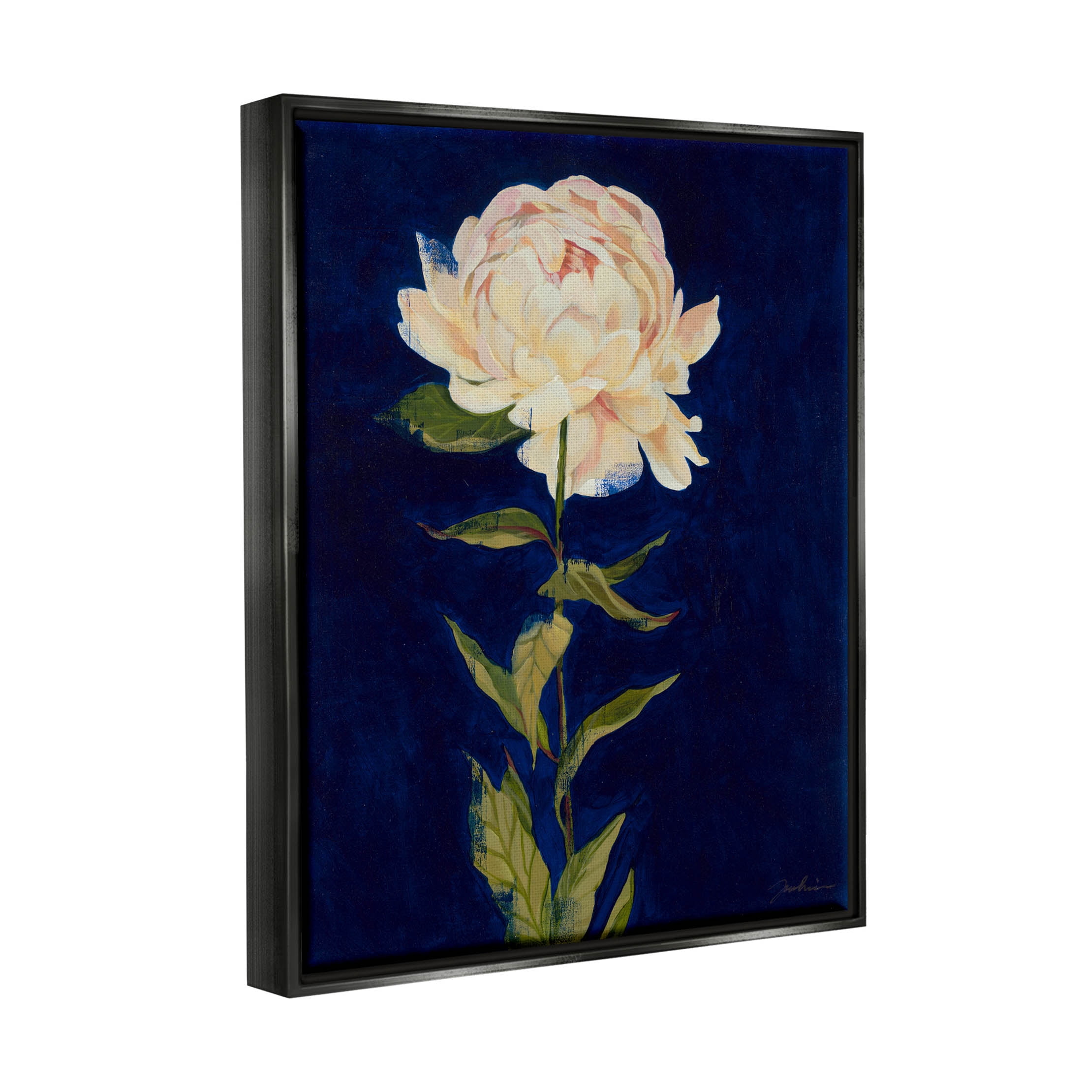 Stupell Industries Bold Rose Bloom Painting Painting Jet Black Floating Framed Canvas Print Wall Art, Design by Liz Jardine