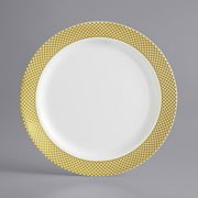 Gold Visions 7" Bone / Ivory Plastic Plate with Gold Lattice Design - 150/Case