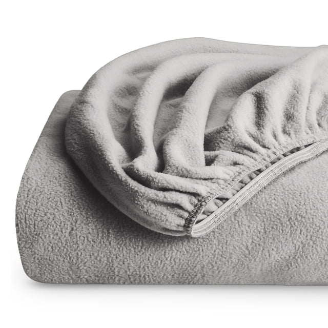 Bare Home Sábana Ajustable de Vellón Acogedor - Sábana de Vellón Polar Extra Suave - Sábana de Bolsillo Profundo - Twin, Gris Claro