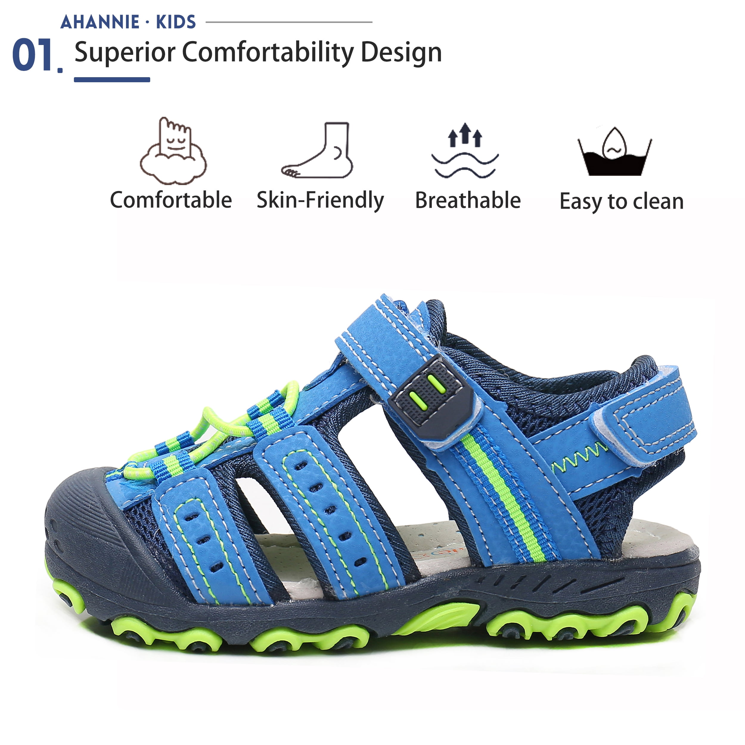 Ahannie Boys & Girls Outdoor Sport Sandals,Kids Closed Toe Beach Sandals, Toddler Summer Sandals