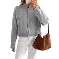 thumbnail image 2 of Cardigan for Women Trendy Button Up Sweater Jackets Mock Neck Long Sleeve Loose Fit Chunky Knit Outwear Coats Gray M, 2 of 8