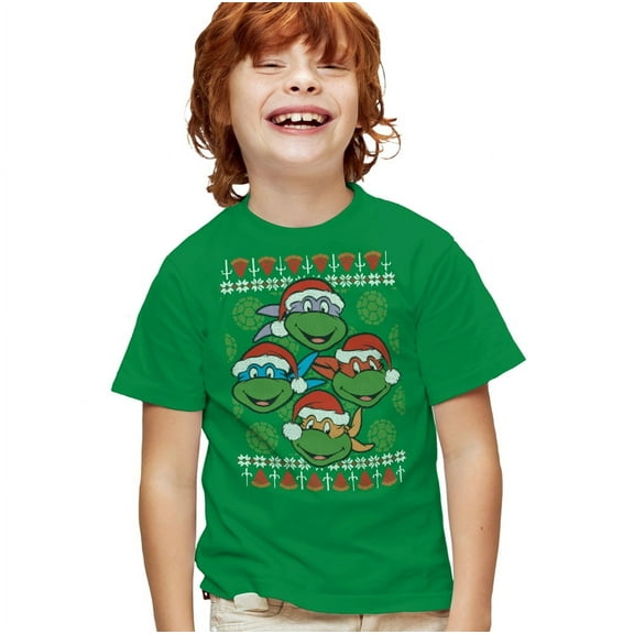 Teenage Mutant Ninja Turtles Ugly Christmas Sweater Kids T Shirt for Youth Boys and Girls, Kelly Green, Large