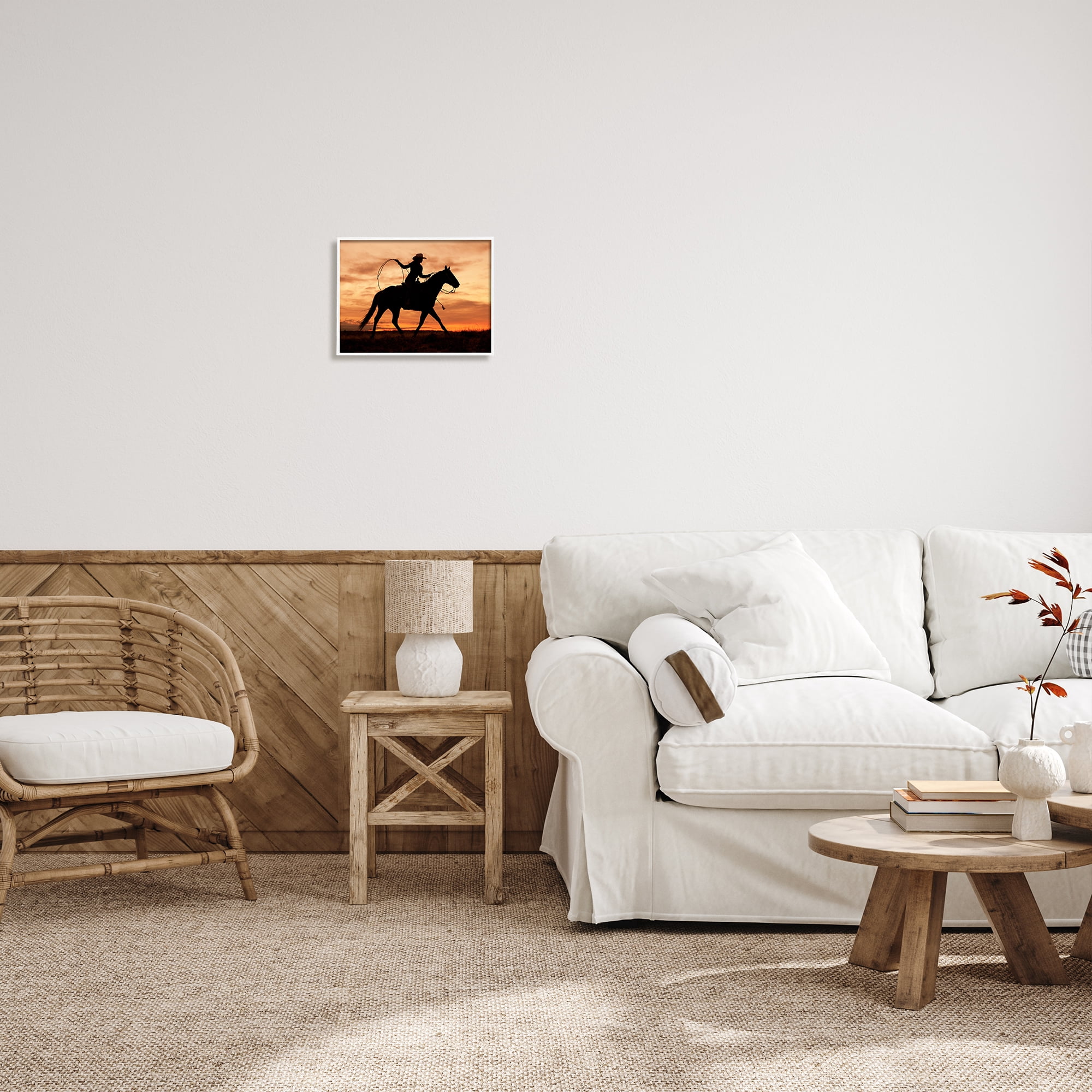 Stupell Indtries Cowgirl Sunset Silhouette Southwestern Horse Field Landscape,14 x 11,Design by J.C. Leacock