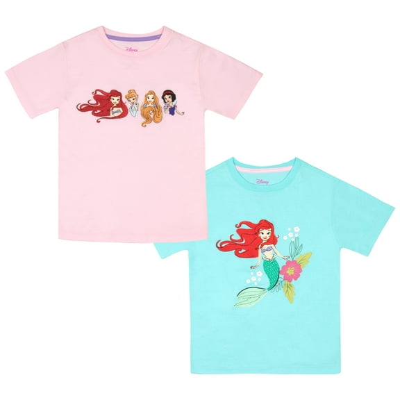 Disney Princesses Girls 2-Pack Short Sleeve T-Shirt Bundle Set for Kids (Size 4-3T)