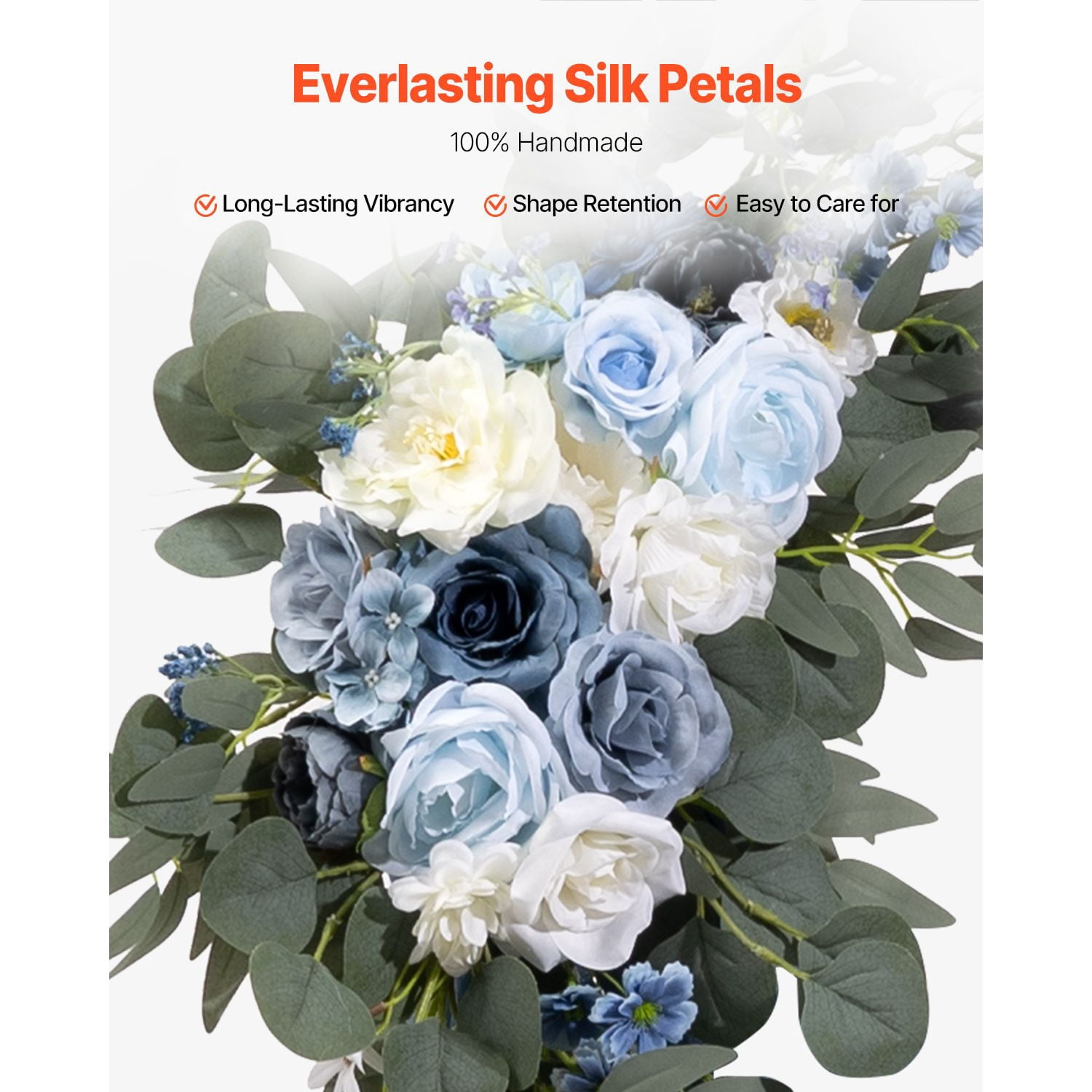 Artificial Wedding Arch Flowers Kit with 21ft Draping Fabric - 4-Pack Blue & White Ceremony Backdrop Decor for Wedding Arch