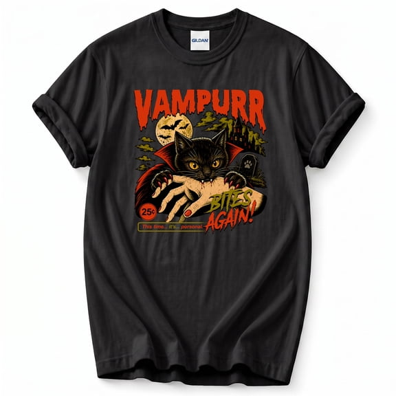 Vampurr Bites Again Halloween T-Shirt – Funny Vampire Cat Theme – Cat Lovers Gift