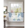 thumbnail image 2 of Sheer Curtains 45 Inch Length 2 Panels Set for Kitchen, Navy Blue Coastal Semi Sheer Curtains for Windows, Coral Jellyfish Nautical Voile Window Treatments Rod Pocket Curtain, 2 of 7