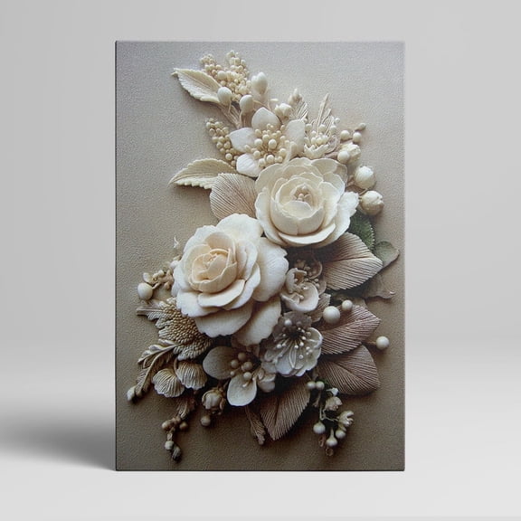 1pc Floral Canvas Wall Art with Creamy Roses and Delicate Foliage, Framed Decor room hanging Wall Picture Decor for Home Gifts, living room, bathroom, bedroom, kitchen wall art decor