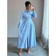 thumbnail image 5 of Women Long Sleeve Dress Button Down Maxi Swing Dress Cocktail Work Dress  Blue L, 5 of 7