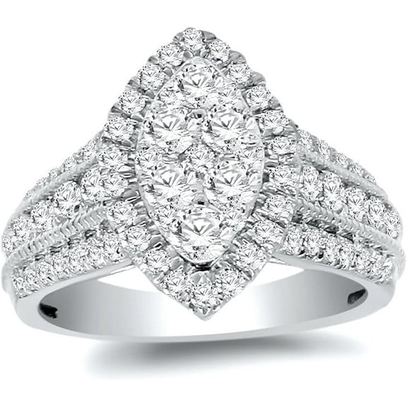 beryl_creation Women's 2.20 Ct Round Cut White Diamond Wedding Engagement Cluster Ring 14K White Gold Plated 925 Sterling Silver -8.5