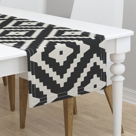 Table Runner Black White Tan Neutral Aztec Geometric Cotton Sateen