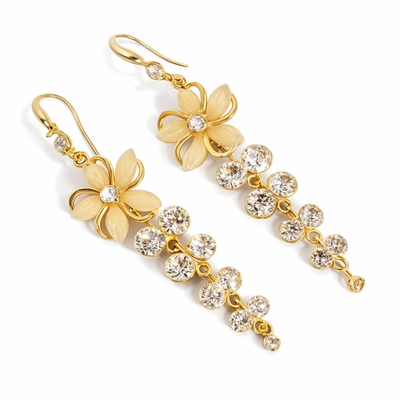 Gold Flower Drop Earrings for Women – Crystal Dangle Earrings with Floral Design – Elegant Lightweight Statement Jewelry