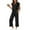 Black, variant on 2 Piece Matching Lounge Sets for Women Summer Henley Neck Wide Leg Pants Casual Sweat Suit