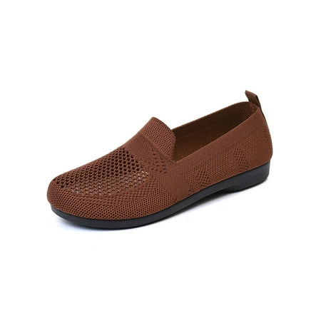 

Gomelly Women Boat Shoe Slip On Flats Knitted Mesh Loafers Breathable Walking Work Silk Mist Brown 8.5