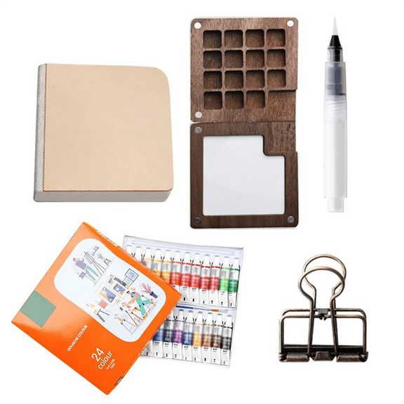 Travel Paint Palette, Portable Watercolor Set with Clip and Water Pen, Pocketartist Set,Paint Palette