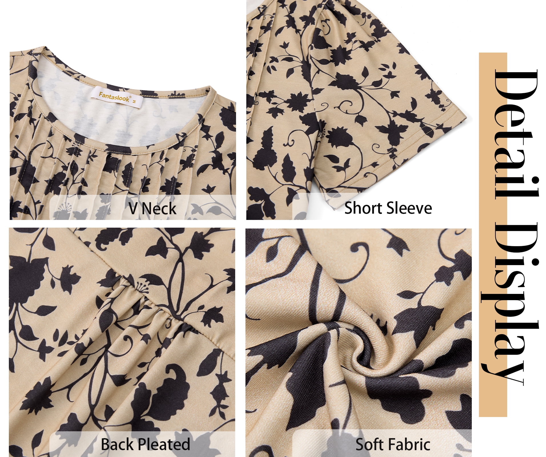 Fantaslook Blouses for Women Pleated Short Sleeve Tunic Tops Dressy Casual Summer Shirts