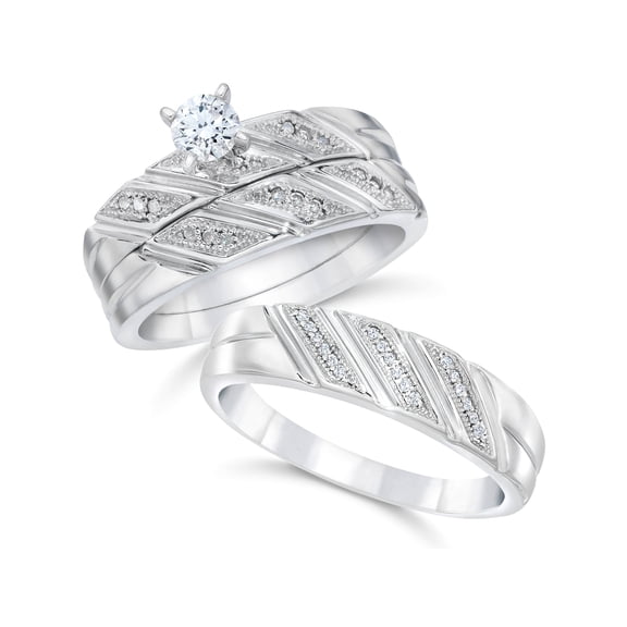 Pompeii 1/3ct His & Hers Diamond Trio Engagement Wedding Ring Set 10K White Gold