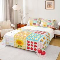 jejeloiu Colorful Bowtie Cute Daisy Twin Sheet Sets,Kawaii Cherry Strawberry Bedding For Girls Teens 3 Pieces