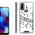 thumbnail image 1 of Shockproof Bumper Phone Case for Motorola Moto G Pure, with Tempered Glass Screen Protector, by OneToughShield ® - Music Notes / White, 1 of 3