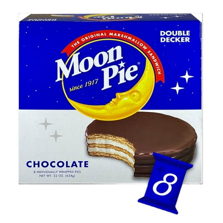 MoonPie Double Decker Chocolate Marshmallow Sandwich, 22 oz, 8 Count – A Rich Chocolate Snack Cake with Double Layers of Marshmallow