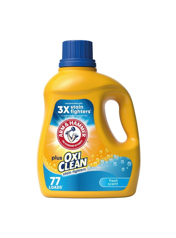 ARM & HAMMER Plus OxiClean Stain Fighters Liquid Laundry Detergent, Fresh Scent, 100.5 fl oz, 77 Loads