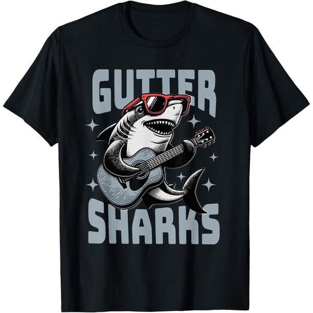 Camiseta divertida de tiburón para tocar la guitarra con gafas de sol