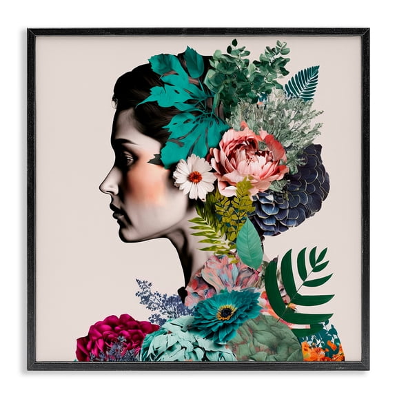 Stupell Industries Modern Blooming Flowers Visage Black Framed Giclee Art, 12 x 12, by Incado