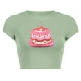 thumbnail image 1 of TSADFHJI Hauts pour Femmes Automne Mode Décontractée Imprimé Col Rond Manches Courtes Ajusté T-Shirts TG Vert, 1 of 3