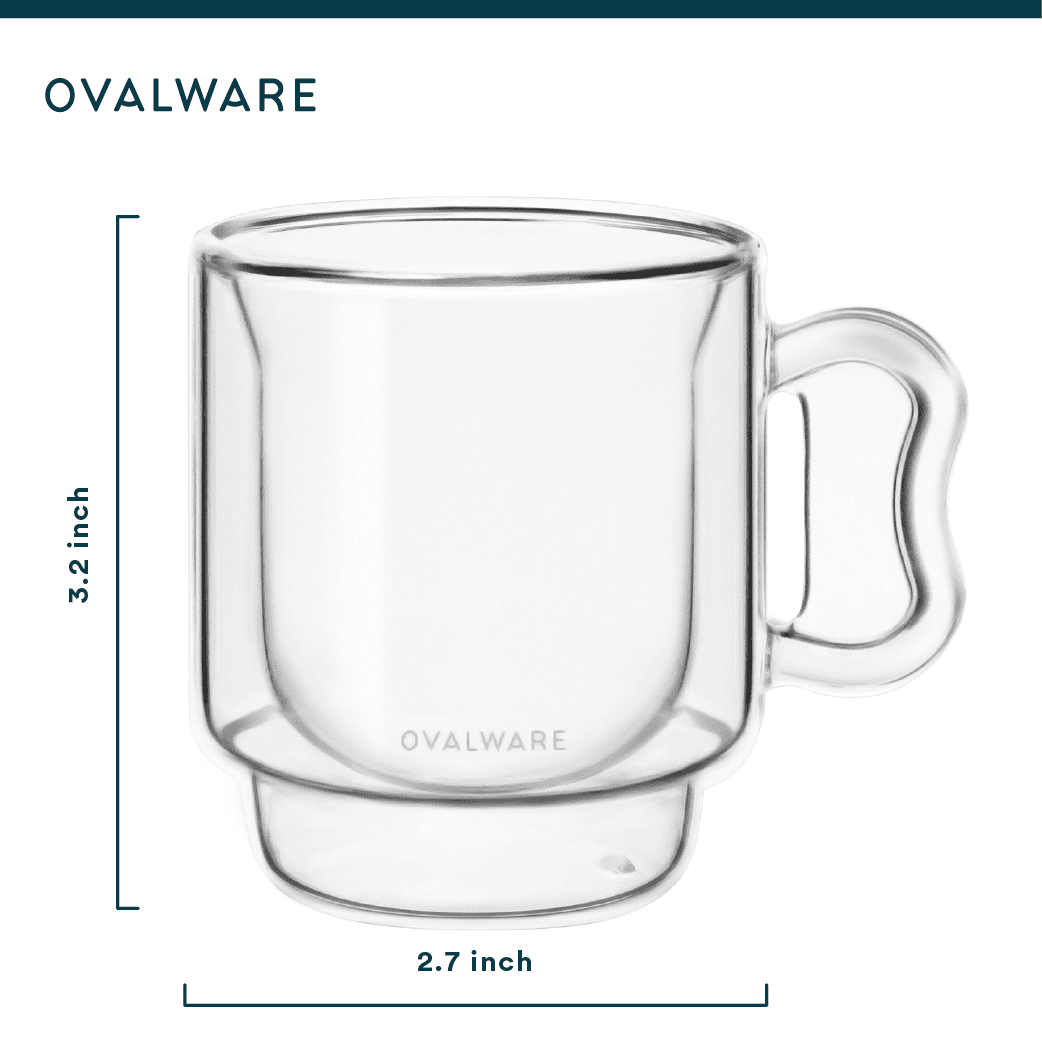 Ovalware RJ3 Double-Walled Espresso Coffee Set of 2 Clear Borosilicate Glass Cups 4oz/120ml