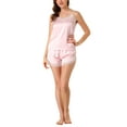 thumbnail image 2 of INSPIRE CHIC Women's Lace Cami Shorts Pjs Sleepwear V Neck Camisole Satin Pajamas Set XS-XXL Pink XX-Large, 2 of 7