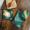 thumbnail image 5 of Teal Gold Marble Kitchen Oven Mitt and Pot Holder Sets 2 Pcs for Baking, Cooking and Grilling, Heat Resistant Up To 392 °F, 5 of 7