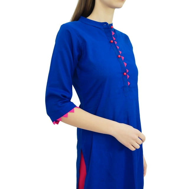 Phagun Kurti en Coton Uni Tunique Designer Col Mandarin Kurta Ethnique Décontractée Blouse