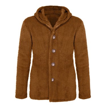 BXINGOHAI Mens Fuzzy Sherpa Jacket Fleece Long Sleeve Button Down Coat Fall Winter Warm Outwear Black M