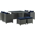 thumbnail image 1 of Modway Sojourn 9 Piece Wicker Outdoor Patio Furniture Dining, Navy, 1 of 5