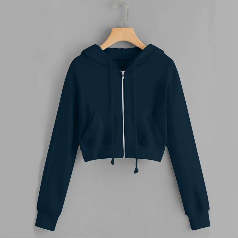 Women's Cropped Hoodies Black Zip Up Cropped Jacket