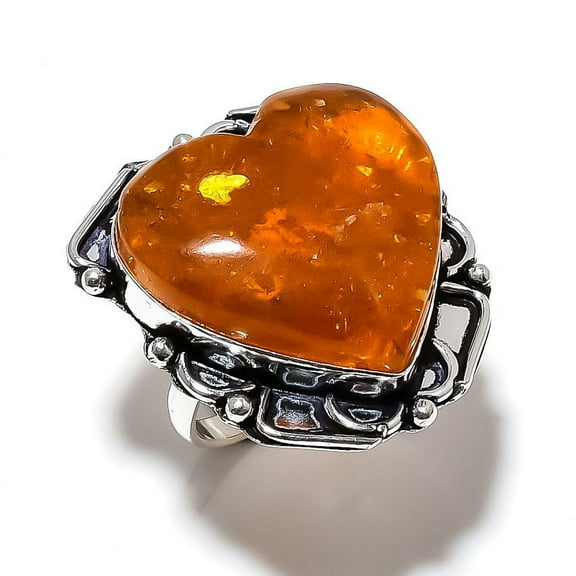 Natural Baltic Amber Gemstone Handmade 925 Sterling Silver Ring Size 9