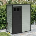 thumbnail image 2 of Dextrus 5x3FT Outdoor Storage Shed with Windows, Floor, Lockable Doors, Waterproof Plastic, Blue Gray, 2 of 8