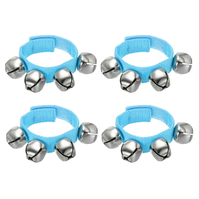 Unique Bargains 4 Pcs Clochettes de Poignet, Clochettes à Grelots Clochettes de Cheville Instruments de Percussion Rythme Musical pour Fête Noël, Bleu