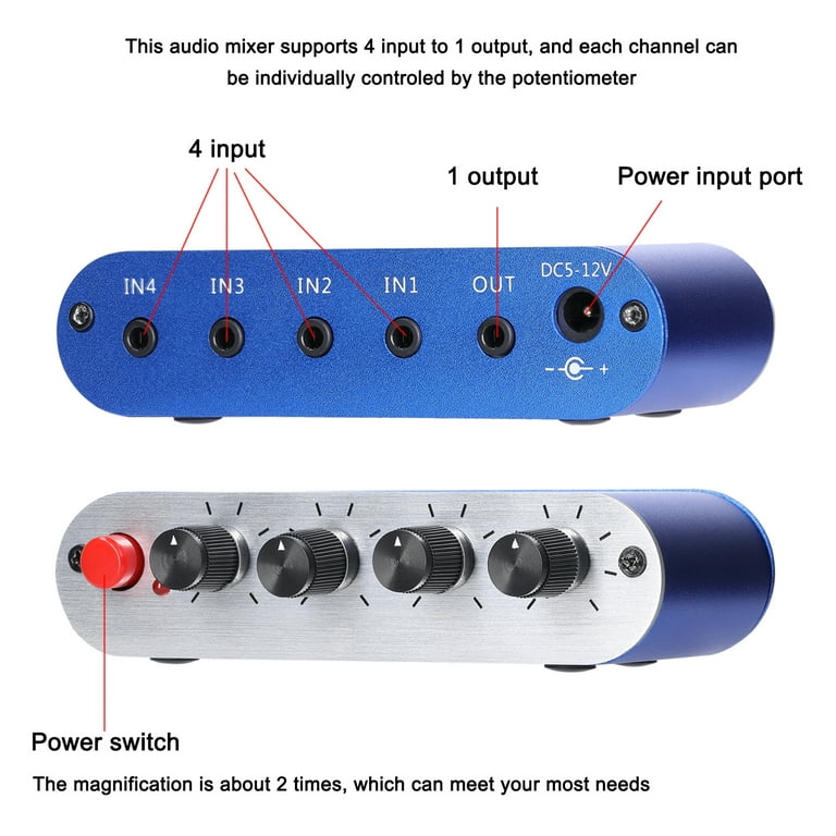 Skjult sol forsvar 3.5mm Audio Mixer Stereo Audio Mixer 4 Input to 1 Output Individually  Controls Sound Mixing Tool Headphones Amplifier - Walmart.com