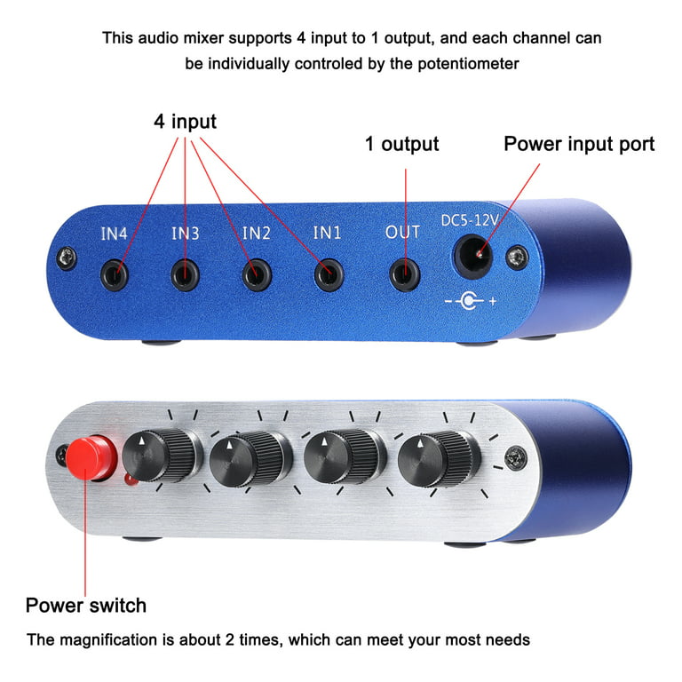 Rute Tropisk bue 3.5mm Audio Mixer Stereo Audio Mixer 4 Input to 1 Output Individually  Controls Sound Mixing Tool Headphones Amplifier - Walmart.com