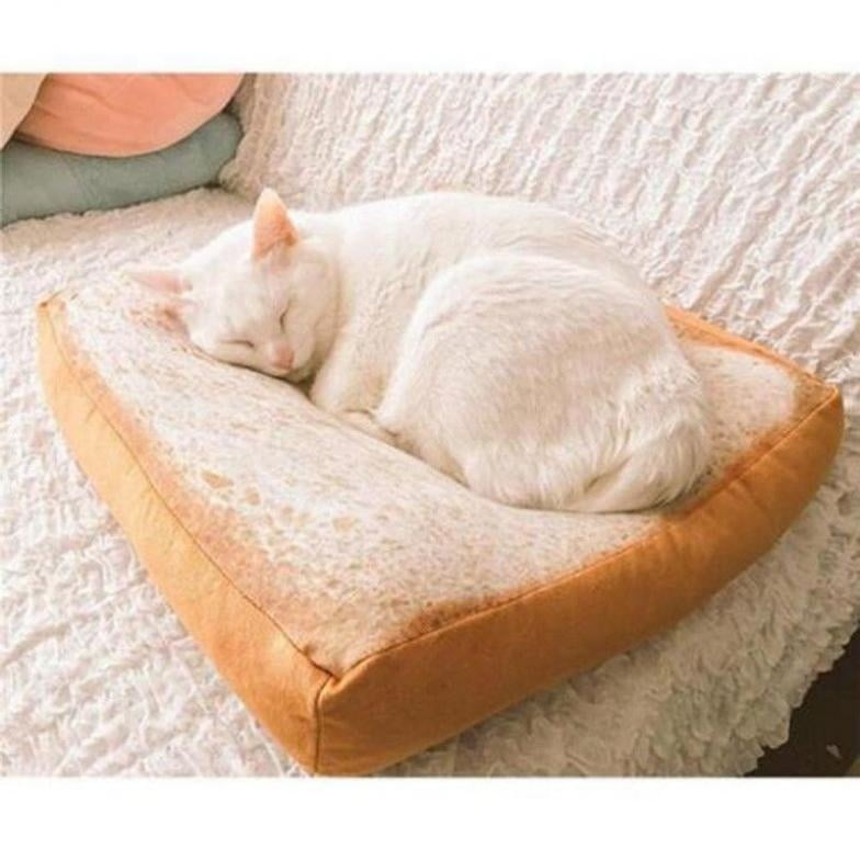Calming Self Warming Memory Foam with Machine Washable Zip Cover Perfect for Indoor Cats and Kittens TOASTYCAT The Original Bread Cat Bed with 2 Plush Cat Toys Large XL Loaf Design Stuffs Pets