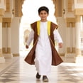 thumbnail image 2 of QHFBli Kids Boys Robe Clothes Kimono Loose Abaya Long Sleeve Embroidered Chiffon Kaftan Cardigan Casual Dubai Thobe, 2 of 5