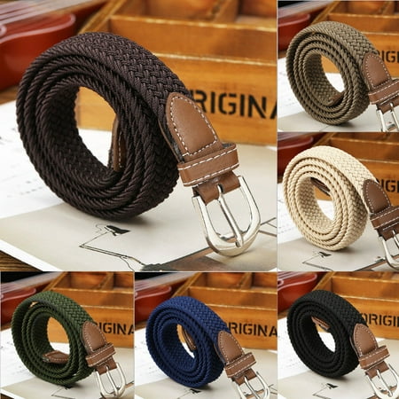 NEW Canvas Elastic Woven Leather Pin Buckle Waist Belt Stretch Waistband (Best Quality Leather Belts)