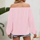 thumbnail image 3 of Women Off Shoulder Top Long Sleeves Elastic Neckline Pure Color Casual T Shirt for Daily Wear Pink M, 3 of 4