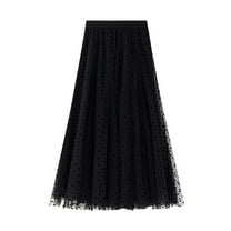 SWSMCLT Women's Swing Dress Fall Flowy High Waist Pleated Tulle Skirt Tutu Mesh Casual Spring Flare Dress Black Small-Large