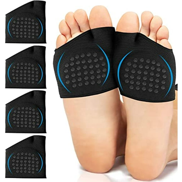 Metatarsal Sleeve Pads Anti-Slip with Gel Pads - 2 Pairs - 4 Pieces - Ball of Foot Cushions with Soft Gel - Forefoot Cushion Pads - Fabric Compression - Help Mortons Neuroma, Calluses Blisters (Black)