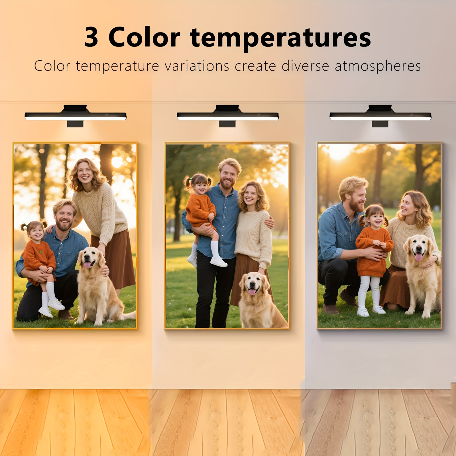 3Pack Battery Operated Wall Sconce | Rechargeable LED Wall Light, Cordless with Remote, 3 Color Temperature, Art Lights for Painting, Frame, Gallery, Dartboard, Black, Christmas Decorations, Christ